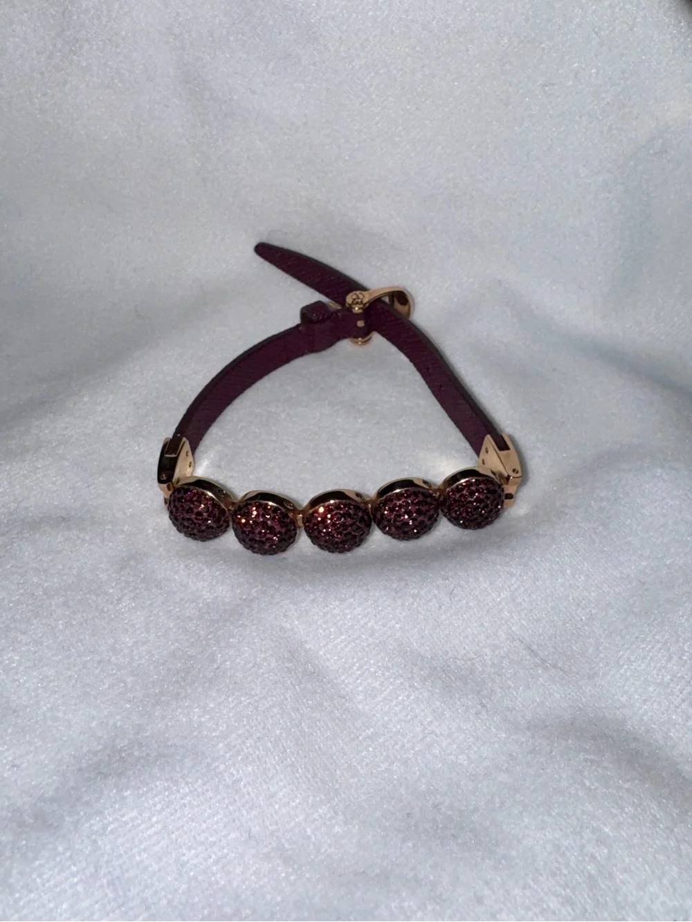 Henri Bendel Rose Gold Buckle Bracelet with Deep Purple Crystal Beads